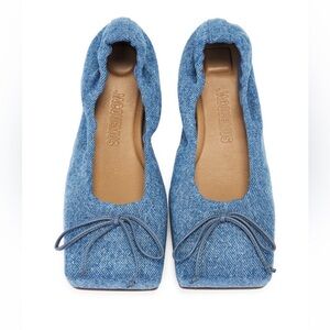 Jacquemus Denim Blue Flats with Bow Detail